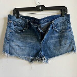 Citizens of Humanity Cutoff Denim Shorts Blue Frayed Raw Hem Size 29